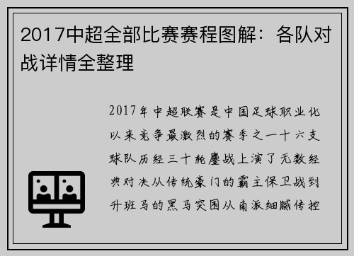2017中超全部比赛赛程图解：各队对战详情全整理